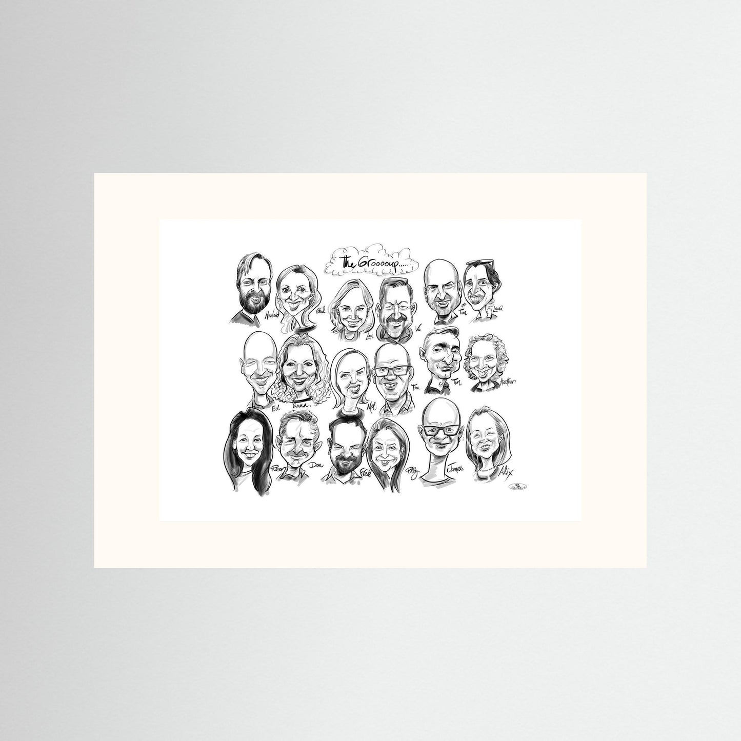 Caricature of friends group in mono