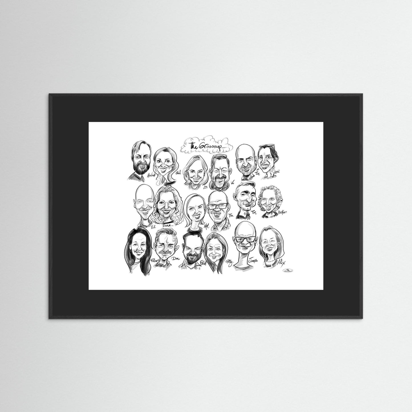 Caricature of friends group in mono