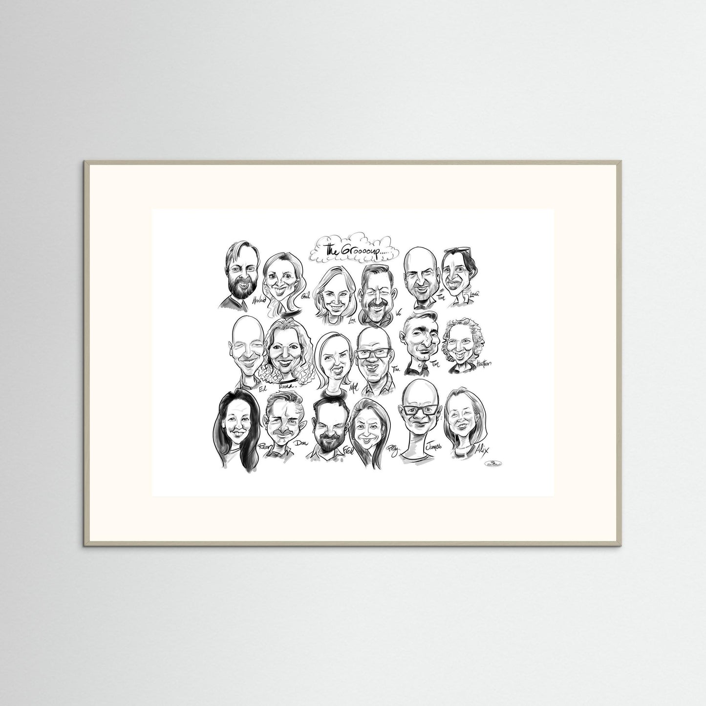Caricature of friends group in mono