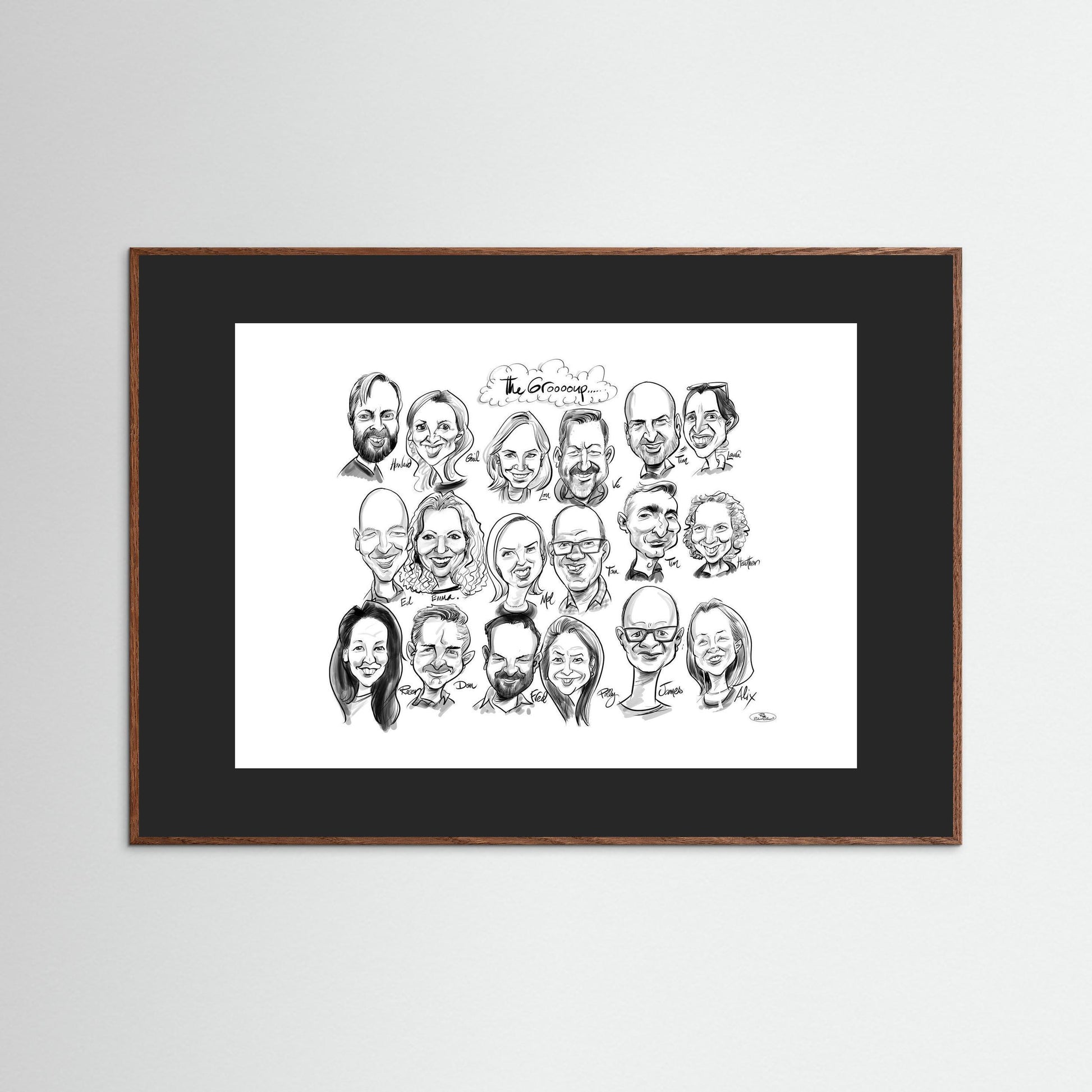 Caricature of friends group in mono 
