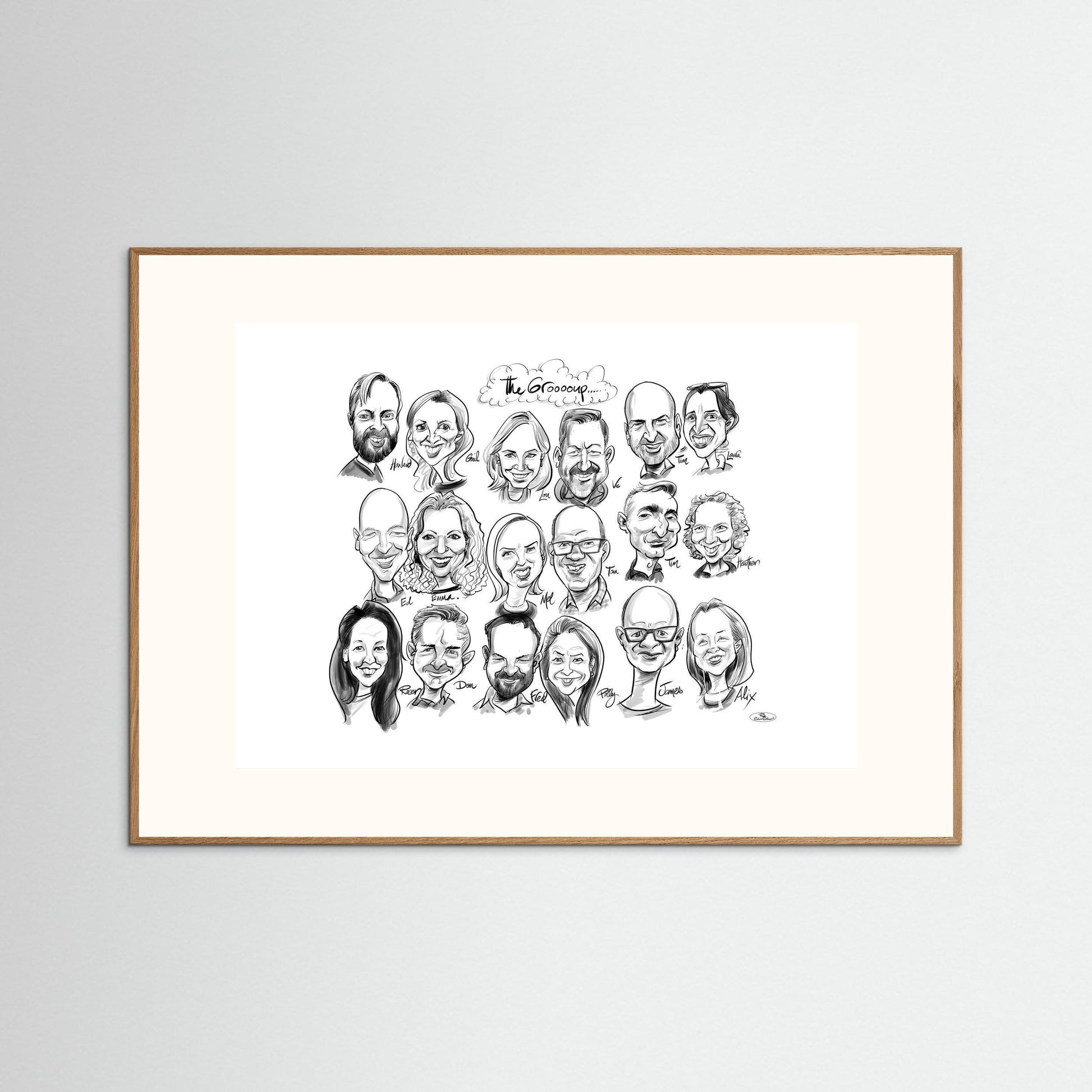 Caricature of friends group in mono 