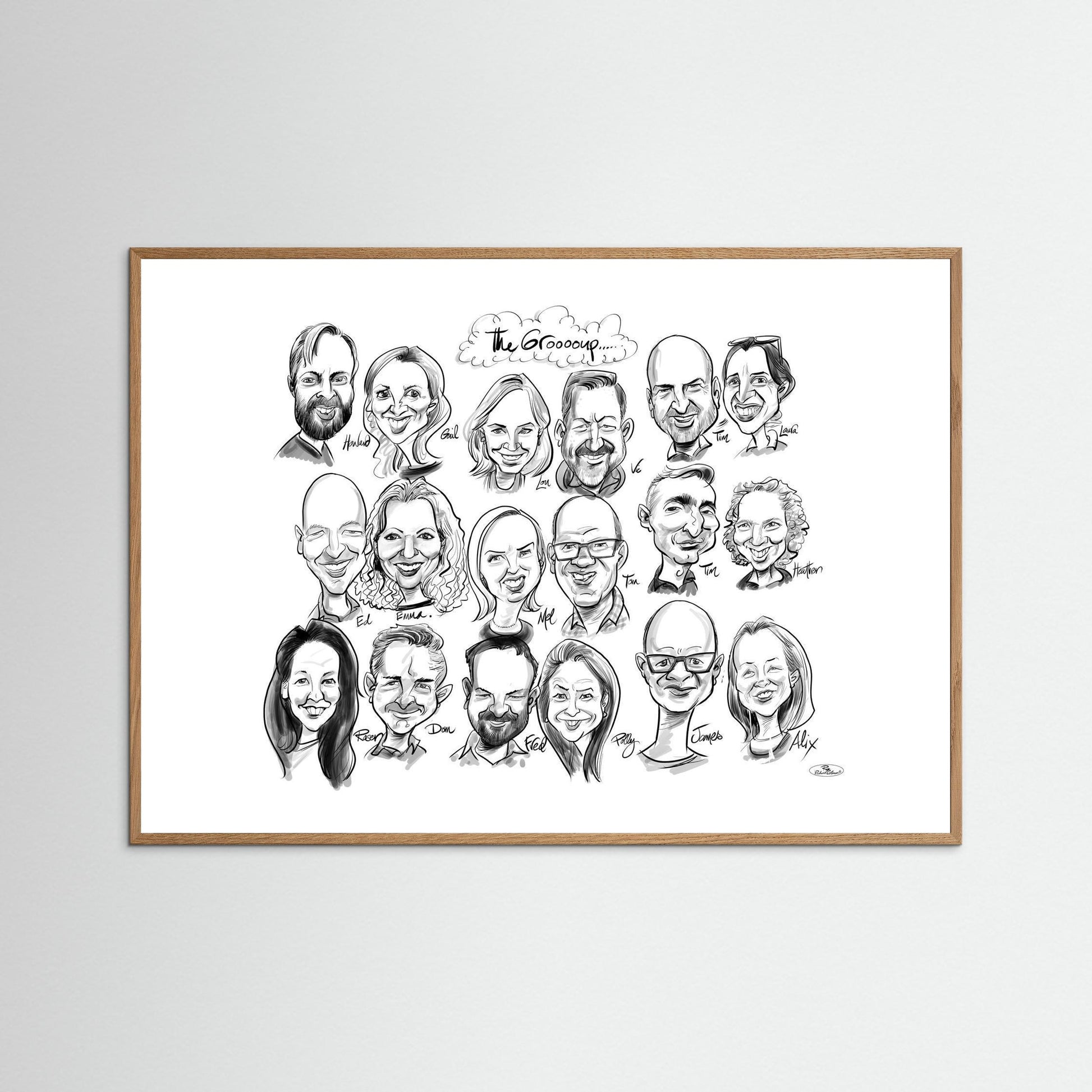 Caricature of friends group in mono 