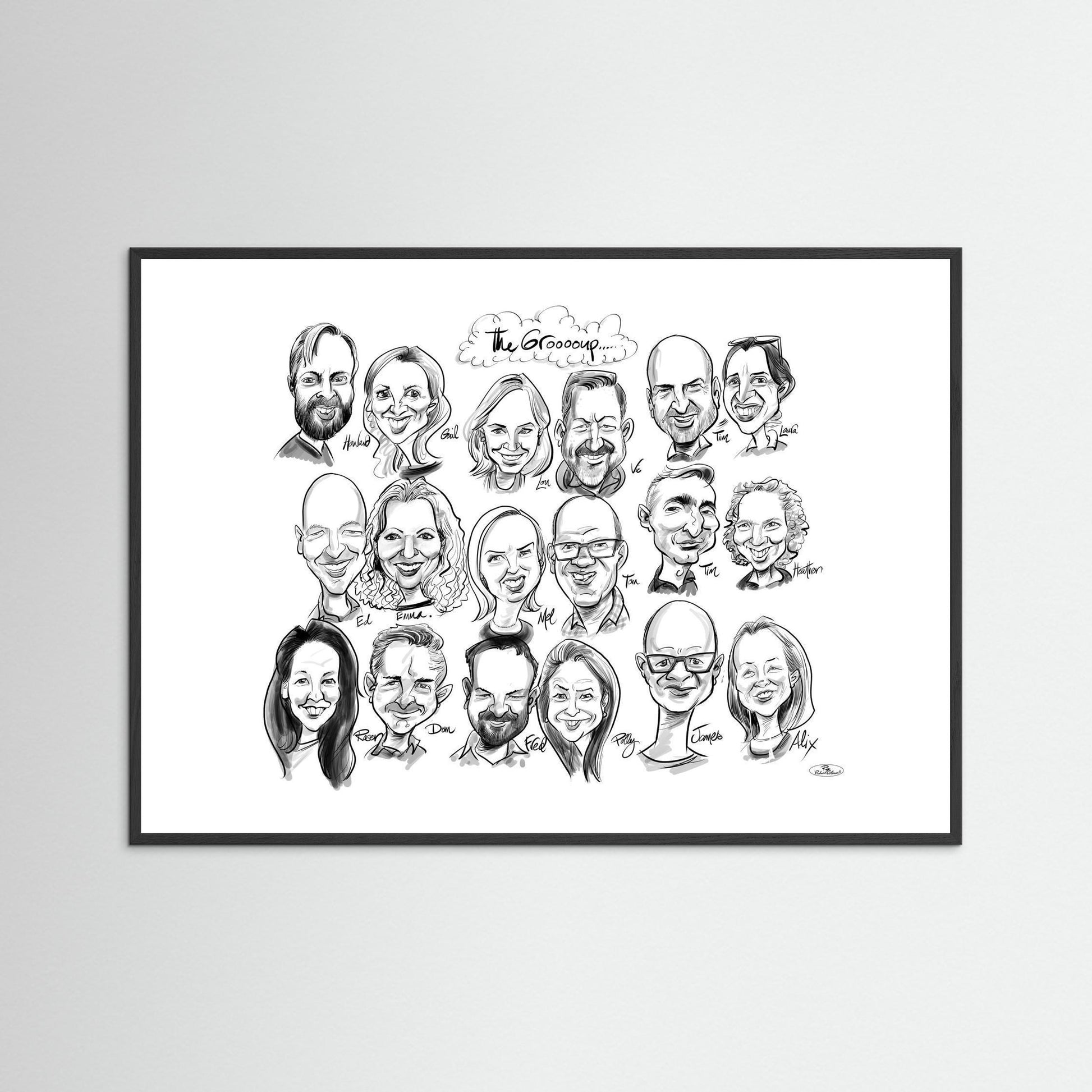 Caricature of friends group in mono 