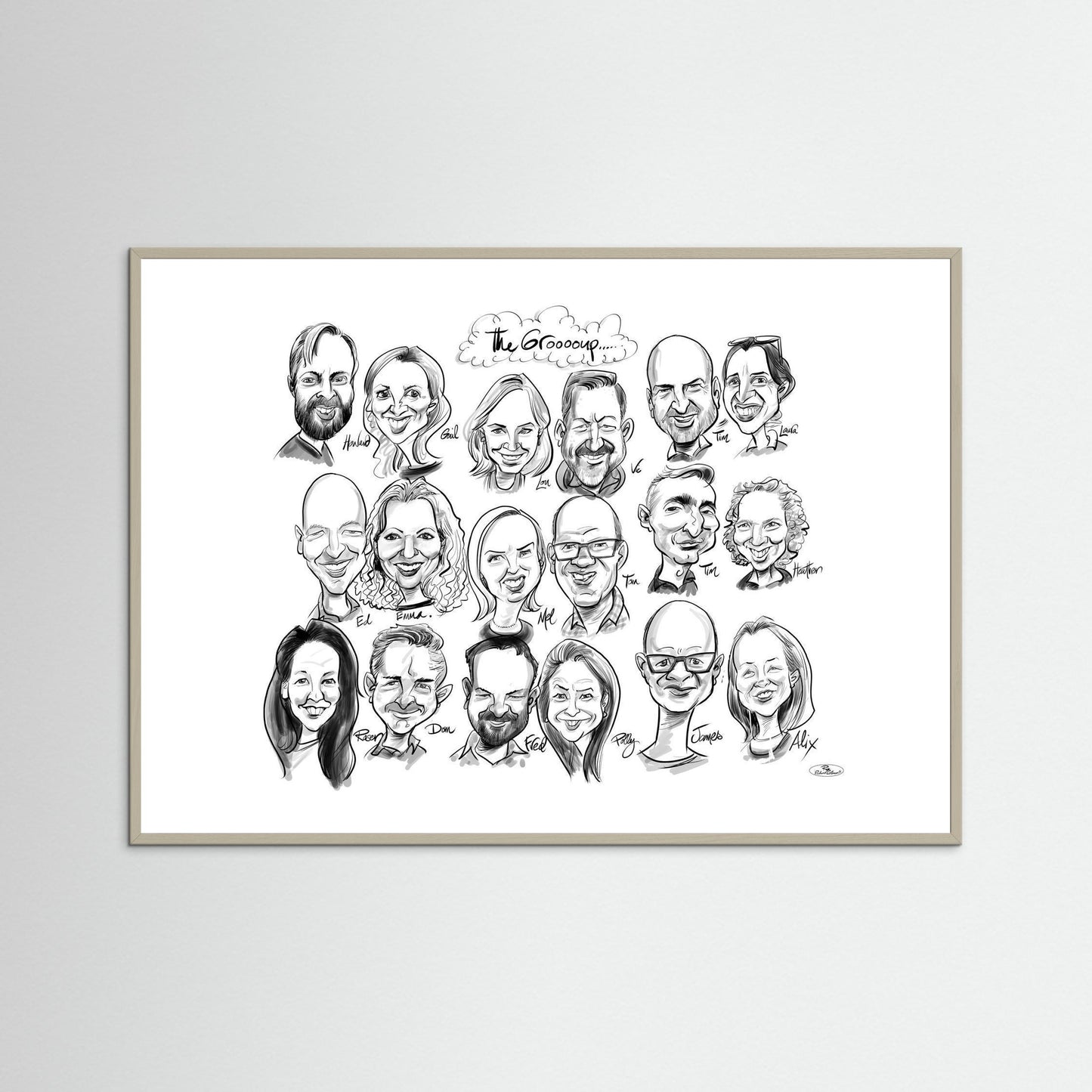 Caricature of friends group in mono 