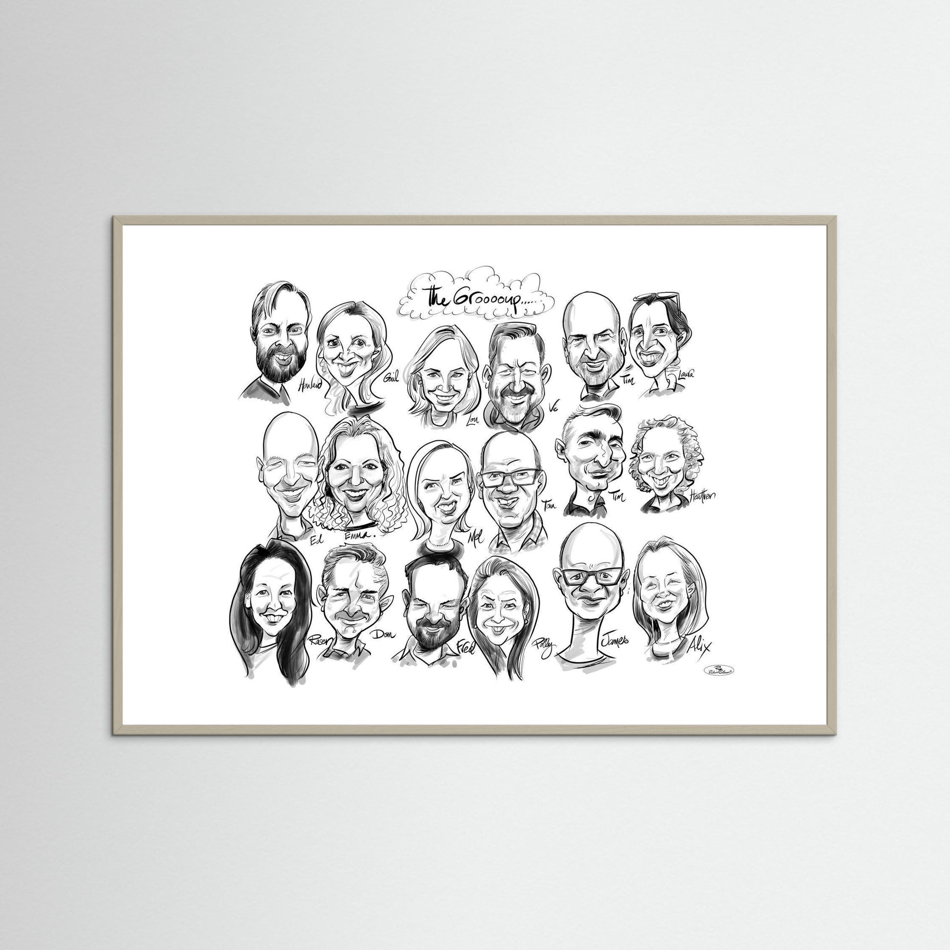 Caricature of friends group in mono 