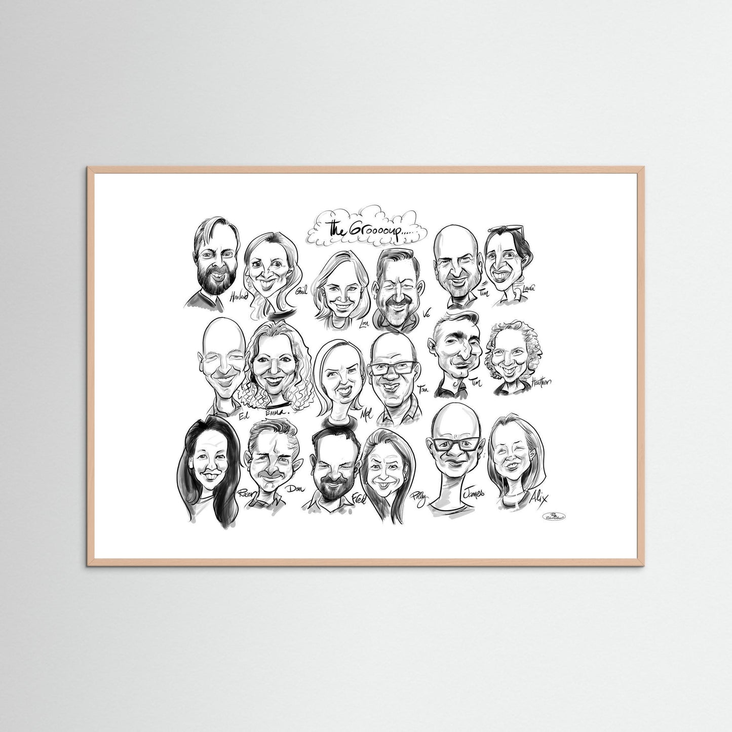 Caricature of friends group in mono 