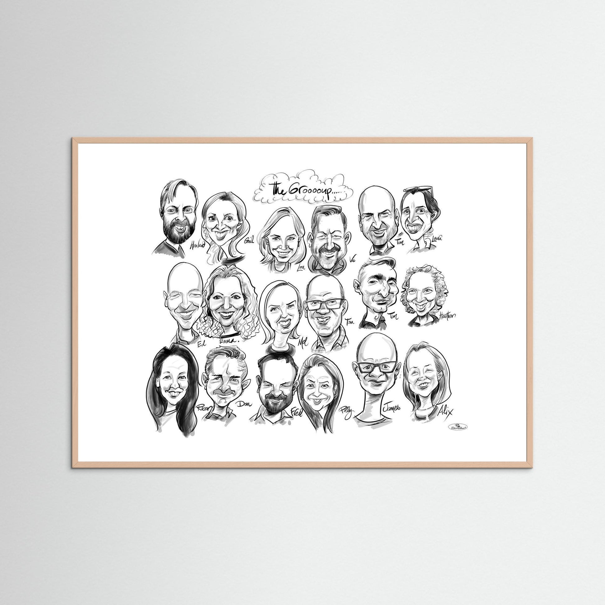 Caricature of friends group in mono 