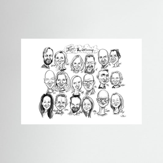 Caricature of friends group in mono - Tom&Mel