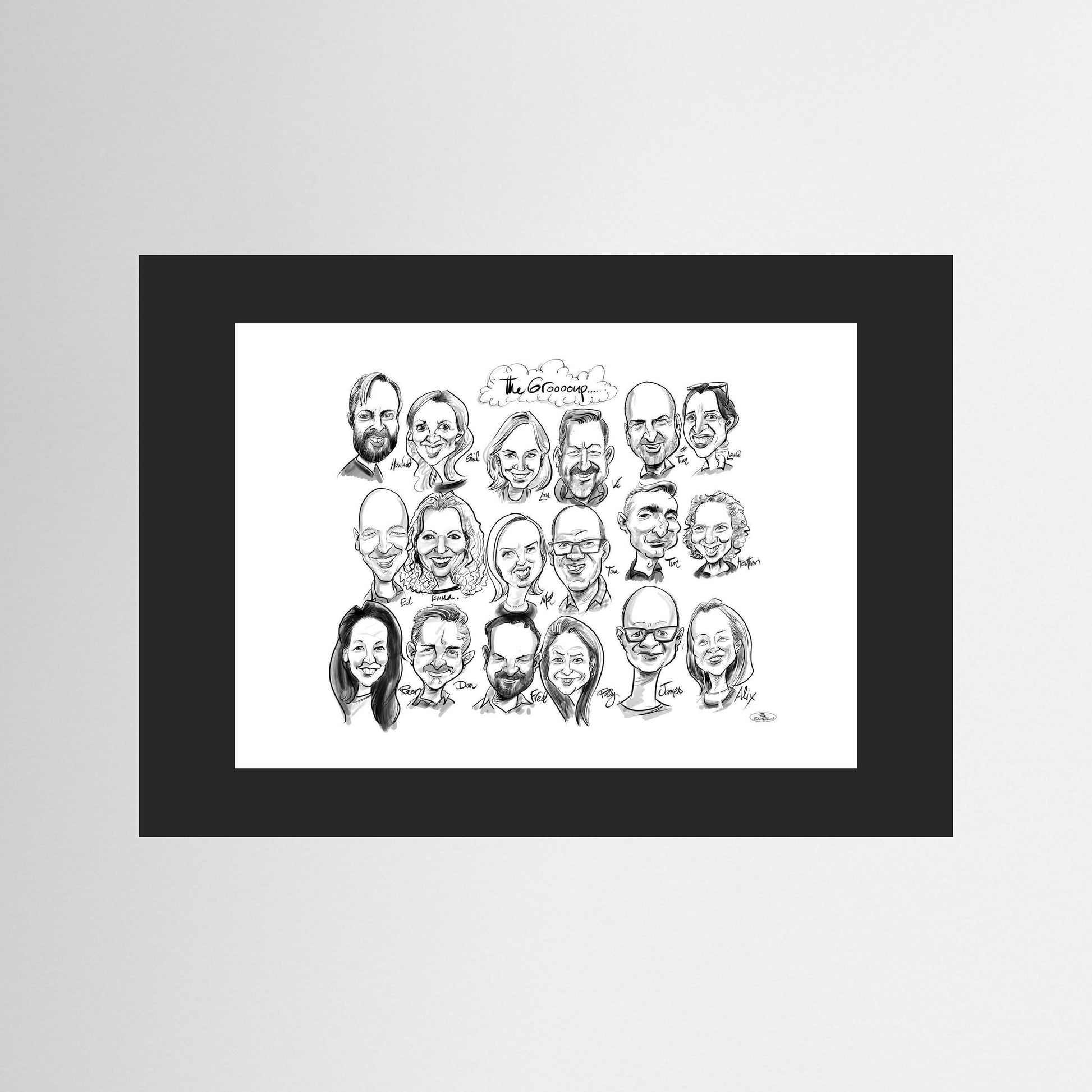 Caricature of friends group in mono 