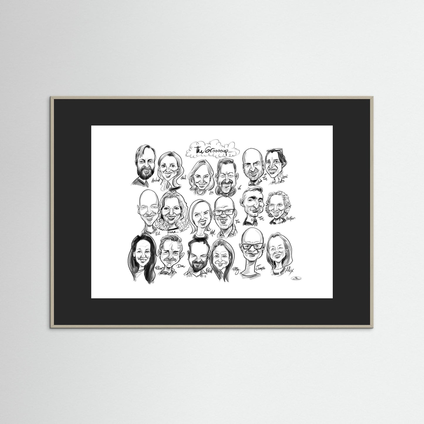 Caricature of friends group in mono 
