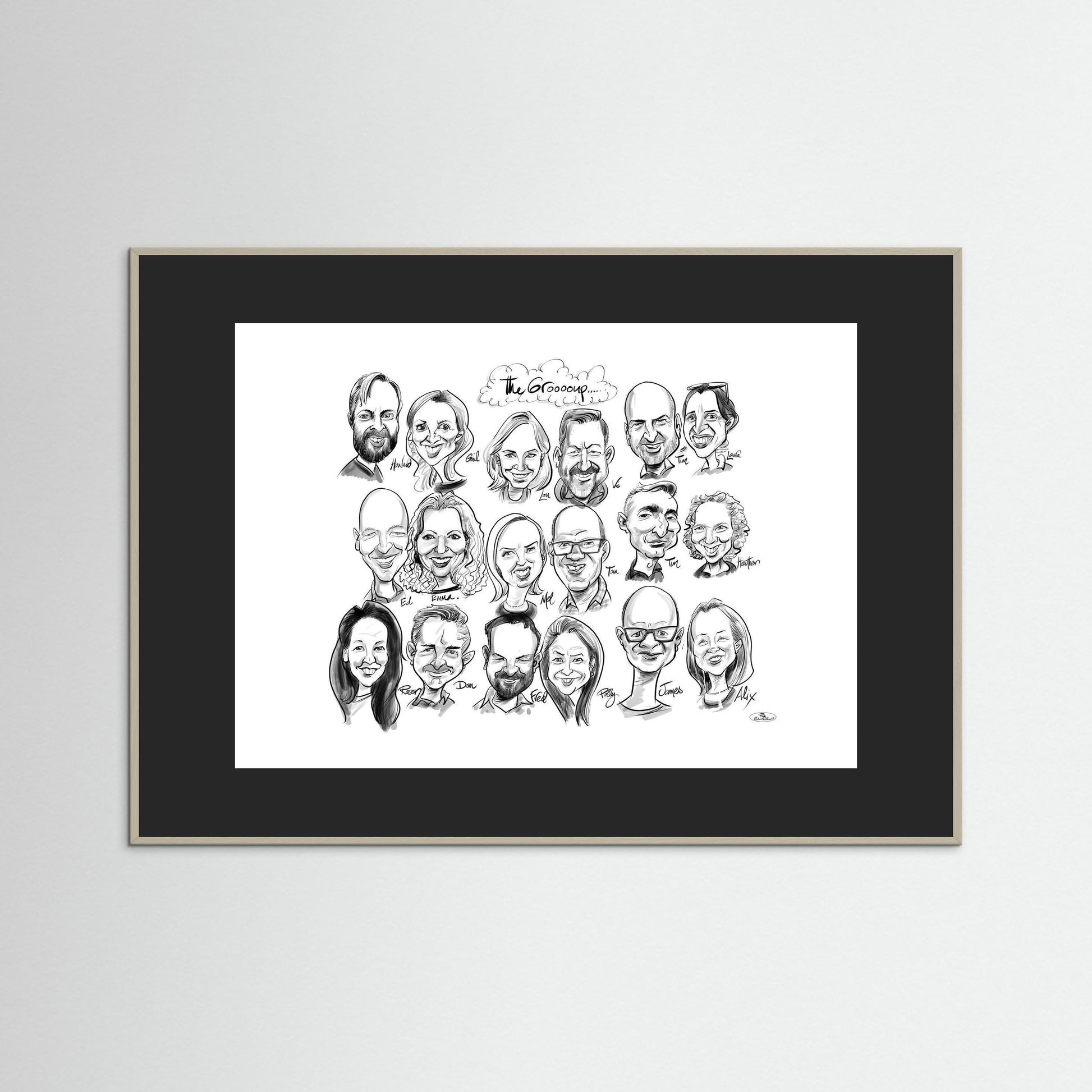 Caricature of friends group in mono 