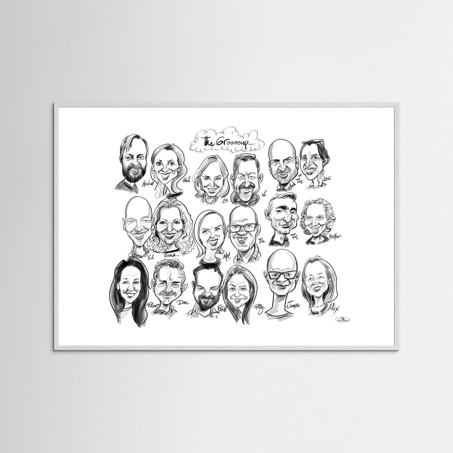 Caricature of friends group in mono 