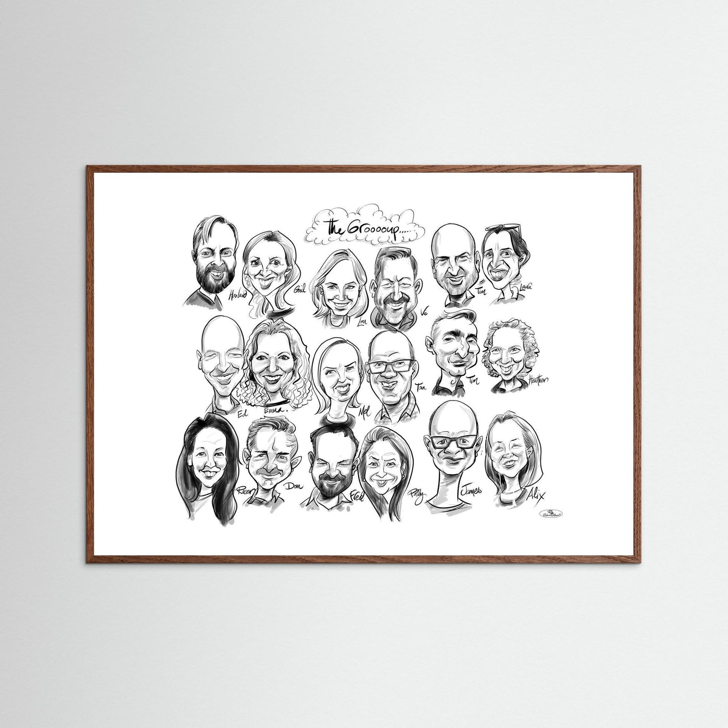 Caricature of friends group in mono 