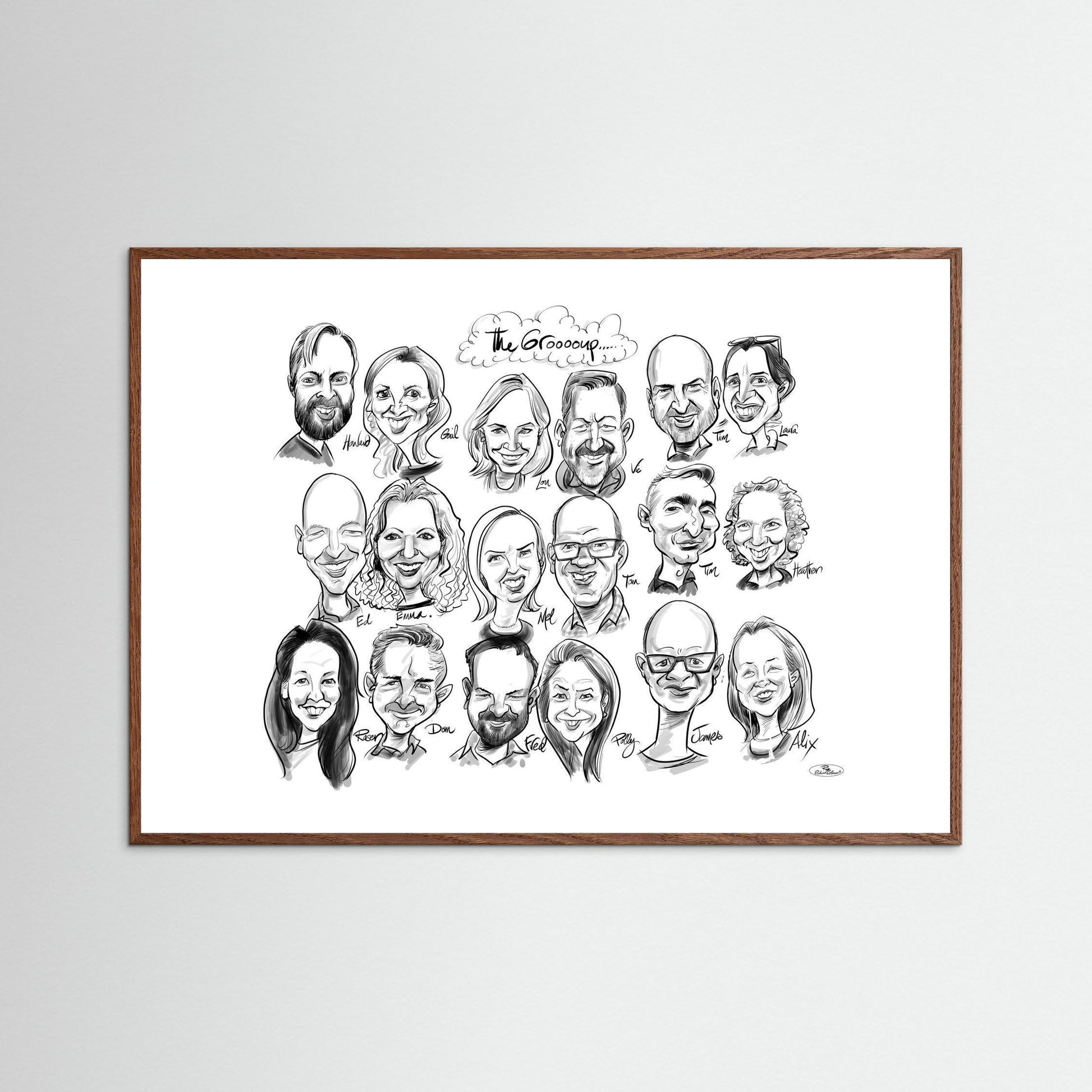Caricature of friends group in mono 