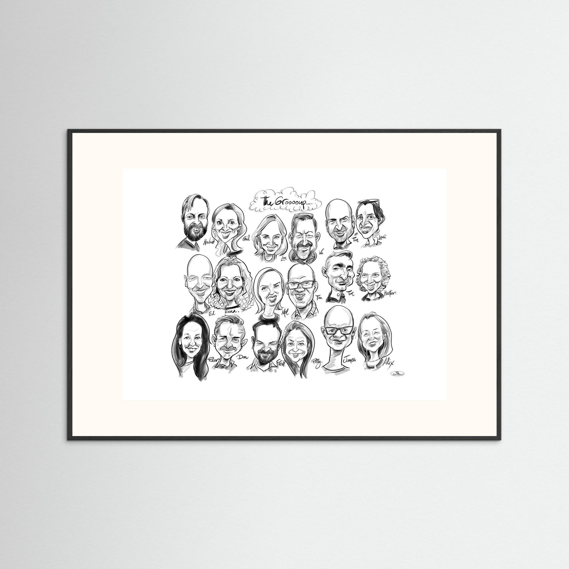Caricature of friends group in mono 