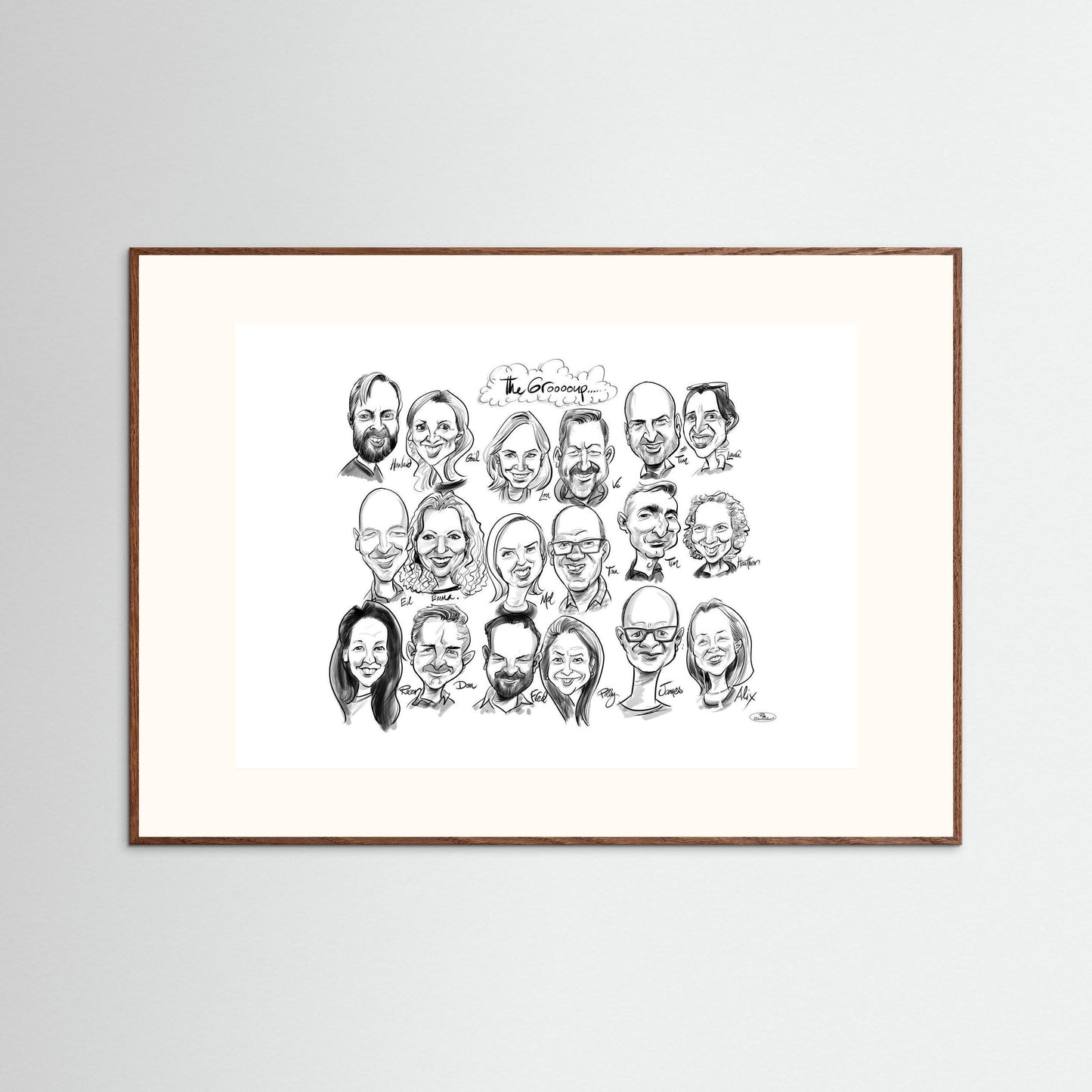 Caricature of friends group in mono 