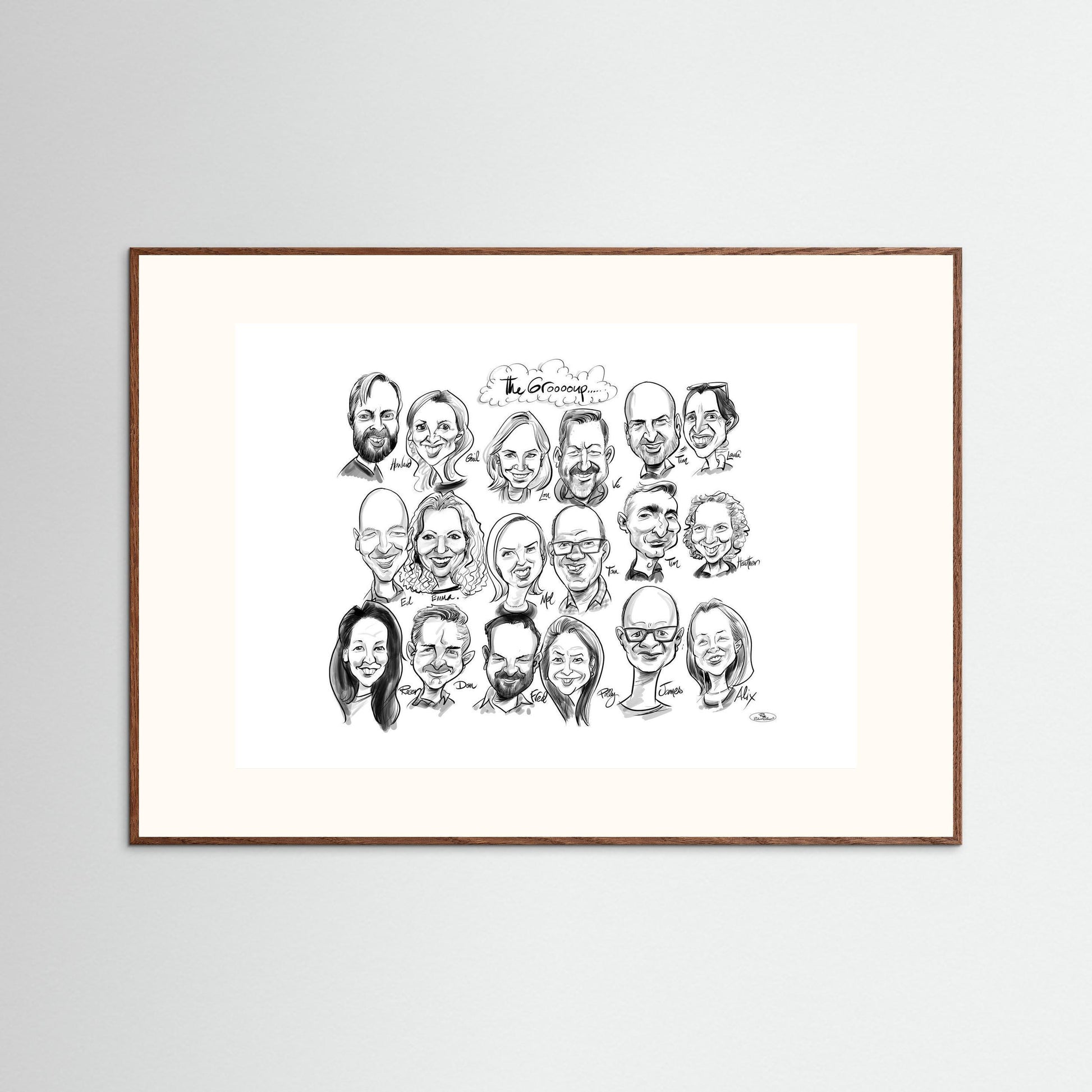 Caricature of friends group in mono 