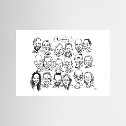 Caricature of friends group in mono 